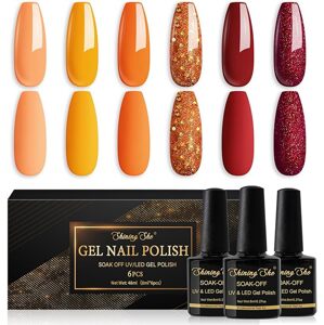 Shining She, 6 x8ml Žltá Oranžová Červená Glitter A106, A107, A108, A109, A113, A115