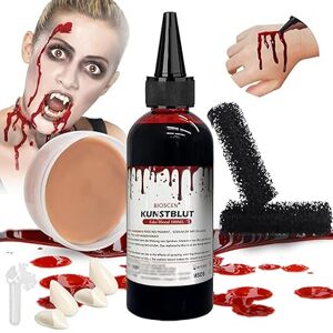 Bioscen halloweenska umelá krv 2x60ml a 50 g modelovací vosk, make-up zo zombie upírov EXP. 01/06/2025