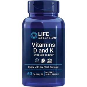 LIFE EXTENSION vitamín D3 a K2 s morským jódom, 60 kapsúl