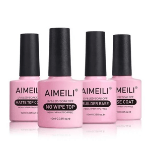 AIMEILI No Wipe Top Coat a Base Coat, Matte Top Coat, Builder Base Semi-permanentný matný a lesklý lak na nechty 4X10ml