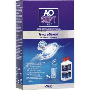 Alcon Aosept Plus s prípravkom na starostlivosť o kontaktné šošovky Hydraglyde, skladové balenie, 2 x 360 ml