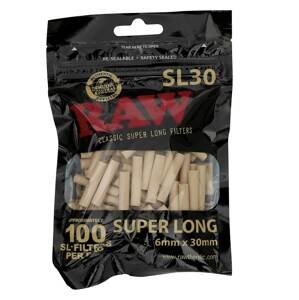 Extra dlhé celulózové cigaretové filtre RAW Black, 100 ks