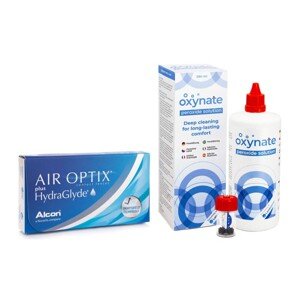 Alcon Air Optix Plus Hydraglyde (6 šošoviek) + Oxynate Peroxide 380 ml s puzdrom