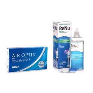 Alcon Air Optix Plus Hydraglyde (6 šošoviek) + ReNu MultiPlus 360 ml s puzdrom