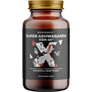 BrainMax Super BIO Ashwagandha extrakt KSM-66®, Ašvaganda extrakt, 100 rastlinných kapsúl Patentovaný extrakt ashwagandhy KSM-66 na podporu spánku a zníženie stresu, doplnok stravy