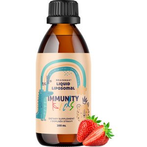 BrainMax Lipozomálny komplex Vitamínov pre deti, Podpora Imunity, jahoda, 200 ml BrainMax Liquid Liposomal Immunity Kids, Vitamín C, D, Zinok a Beta Glukány v optimálnej dávke pre deti, doplnok stravy