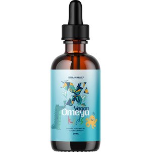 BrainMax Vegan Omega Kids, omega-3 pre deti, 90 ml Najčistejší zdroj Omega 3, 696 mg DHA, Polyfenolová ochrana, D3 & K2, 45 dávok, 100% VEGAN, doplnok stravy