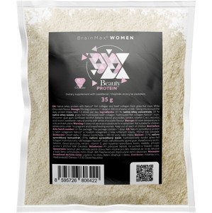 BrainMax Women Beauty Protein, proteín pre ženy s kolagénom, keratínom a vitamínmi, 35 g, VZORKA Príchuť: Biela čokoláda Natívny srvátkový proteín najvyššej kvality s prémiovým kolagénom Naticol® a ďalšími zložkami, doplnok stravy