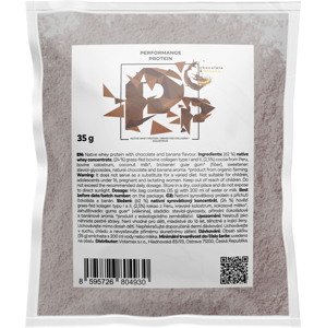 BrainMax Performance Protein, natívny srvátkový proteín, čokoláda a banán, 30 g, VZORKA Natívny srvátkový proteín s kolostrom a kolagénom, doplnok stravy