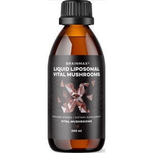 BrainMax Liposomal Mushrooms, huby v lipozomálnej forme, 200 ml Chaga, Reishi, Cordyceps, Lion's Mane, Maitake a Shiitake v liposomálnej forme, 20 dávok, doplnok stravy