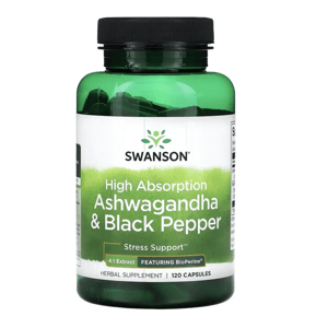 Swanson High Absorption Ashwagandha & Black Pepper, ashwagandha a čierne korenie, 120 kapsúl Výživový doplnok