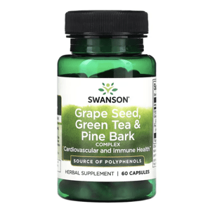 Swanson Grape Seed, Green Tea & Pine Bark Complex, polyfenoly z hroznových semien, zeleného čaju a kôry borovice, 60 kapsúl Výživový doplnok