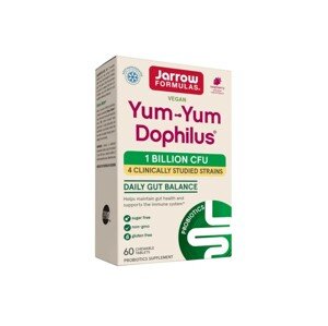 Jarrow Formulas Jarrow Yum-Yum Dophilus, probiotiká, 1 milard CFU, 4 probiotické kmene, malina, 60 žuvacích tabliet Výživový doplnok