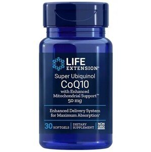 Life Extension Super Ubiquinol CoQ10 with Enhanced Mitochondrial Support, koenzým Q10, 50 mg, 30 softgel kapsúl Podpora srdca, zdaví mitochondrií a produkcia energie