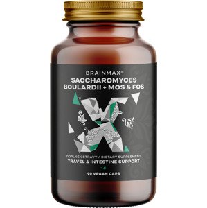 BrainMax Saccharomyces boulardii + cestovné probiotiká s MOS & FOS 90 rastlinných kapsúl 31 miliárd špeciálnych kultúr pre zdravie žien, optimalizácia vaginálneho a črevného mikrobiomu, doplnok stravy