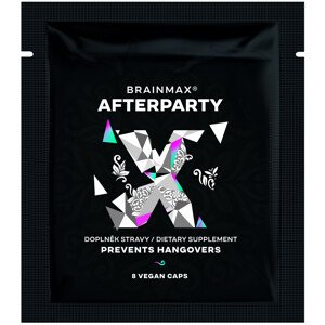 BrainMax BrainMax® AFTERPARTY, doplnok pre zmiernenie opice Počet kapsúl: 8 kapsúl Evidence-based zloženie na odbúravanie alkoholu, doplnok stravy