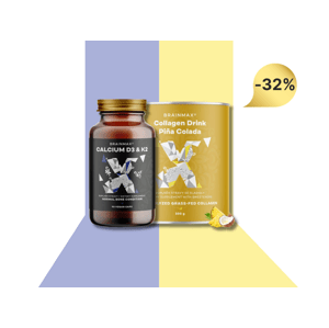 BrainMax Calcium D3 & K2, 90 rastlinných kapsúl + BrainMax Pure Collagen Drink, pina colada, 300 g Doplnok stravy