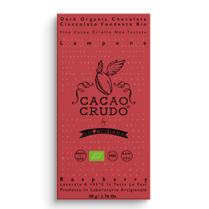 Cacao Crudo Raw Horká čokoláda s malinami, 50 g *IT-BIO-006 certifikát