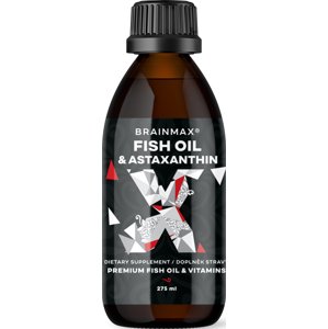 BrainMax Fish Oil & Astaxanthin, Super Omega 3, 275 ml Omega 3, BIO olivový olej, polyfenoly, BIO astaxantín, patentovaný vitamín K2, doplnok stravy