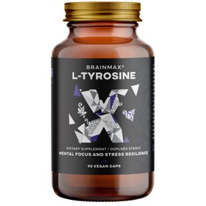 BrainMax L-Tyrosine, L-tyrosin, 750 mg, 90 rostlinných kapslí Aminokyselina podporujúca energiu, funkcie svalov, mozgu i srdca, 45 dávok, doplnok stravy
