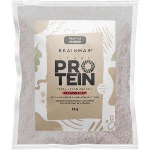 BrainMax Vegan protein, jahoda, 35 g 24 g bielkovín, 5,29 g BCAA, Kompletné Amino spektrum, Sladené stéviou, doplnok stravy