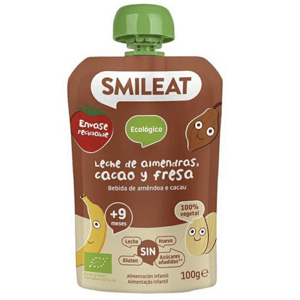 Smileat vrecko mandľové mlieko, jablko, banán, jahoda, ryža a kakao 9M+, BIO, 100 g