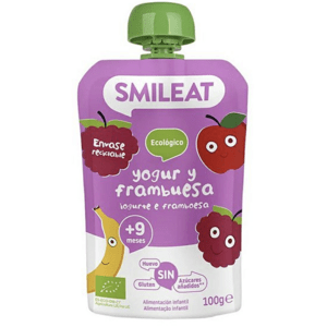 Smileat vrecko grécky jogurt, jablko, banán, malina a ryža 9M+, BIO, 100 g