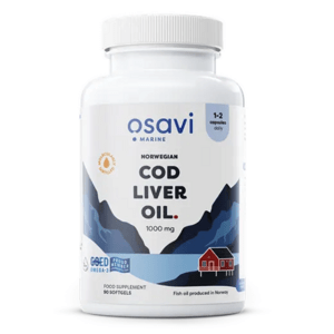 Osavi Norwegian Cod Liver Oil, Norský olej z tresčích jater, citrón, 1000 mg, 90 kapslí Výživový doplnok