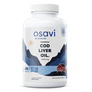 Osavi Norwegian Cod Liver Oil, Norský olej z tresčích jater, citrón, 1000 mg, 180 kapslí Výživový doplnok
