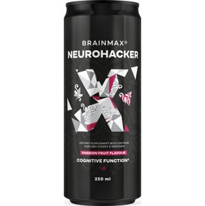 BrainMax Neurohacker Drink, Maracuja, 250 ml Palivo pre myseľ a maximálny výkon, perlivý nápoj s kofeínom, doplnok stravy, 250 ml