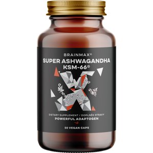 BrainMax Super Ashwagandha extrakt KSM-66®, 50 rostlinných kapslí Patentovaný extrakt ashwagandhy KSM-66 na podporu spánku a zníženie stresu, doplnok stravy