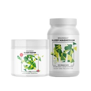 Sada doplňků stravy pro podporu spánku Doplnky stravy na podporu spánku - Sleep Faster + Sleep Magnesium®, 320 mg, 100 kapsúl (Horčík, GABA, L-theanín, Vitamín B6, šťava z višne)