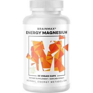 BrainMax Energy Magnesium®, 1000 mg, Hořčík Malát 200 mg, 50 kapslí Vysoko vstrebateľný organický energizujúci horčík, 53% DDD v jednej kapsuli, Albion Magnesium Malate, doplnok stravy
