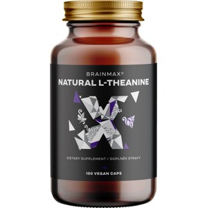 BrainMax Natural L-Theanine, 100 rostlinných kapslí Aminokyselina na navodenie pocitov relaxácie, zníženie stresu a mentálnej bdelosti, doplnok stravy