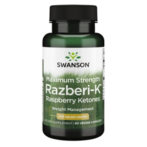 Swanson Maximum Strength Razberi-K, Malinové ketony, 500 mg, 60 rostlinných kapslí Výživový doplnok