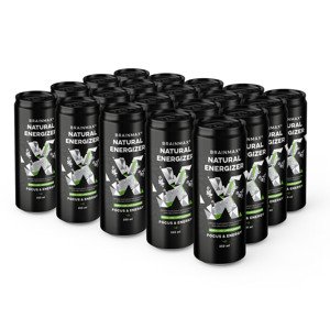 BrainMax Natural Energizer, energetický drink, Jablko, limetka, 20x250 ml Perlivý energetický nápoj, podpora mentálneho aj fyzického výkonu, doplnok stravy, 250 ml