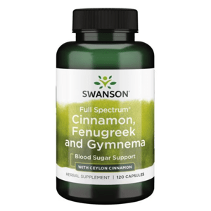 Swanson Full Spectrum Cinnamon, Fenugreek and Gymnema (škorica, senovka grécka, gymnema), 120 kapsúl Výživový doplnok