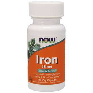 NOW® Foods NOW Iron Bisglycinate, železo chelát (Ferrochel), 18 mg, 120 rastlinných kapsúl