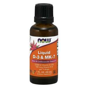 NOW® Foods NOW Tekutý vitamín D3 & vitamín K2 MK-7, 500 IU & 20 ug v 1 kvapke, 30 ml