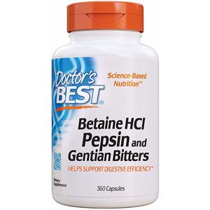 Doctor's Best Betaine HCl + Pepsin & Gentian Bitters (horec), 360 kapsúl