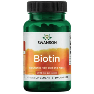 Swanson Biotin, 5000 mcg, 30 kapsúl