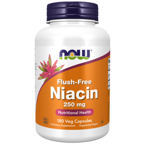 NOW® Foods NOW Niacín, Bez vedľajšieho účinku začervenania, 250 mg, 180 rastlinných kapsúl