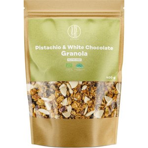 BrainMax Pure Pistachio & White Chocolate Granola, pistácie a biela čokoláda, BIO, 400 g *CZ-BIO-001 certifikát / Zapečené vločky s pistáciami a bielou čokoládou