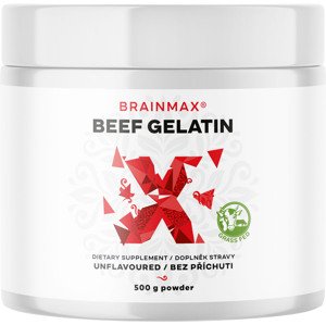 BrainMax Beef Gelatin, Grass-fed hovädzia  želatína, 500 g Certifikovaná Grass-fed hovädzia želatína pre zdravie kĺbov a pokožky, doplnok stravy