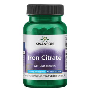 Swanson Iron Citrate (železo), 25 mg, 60 rastlinných kapsúl