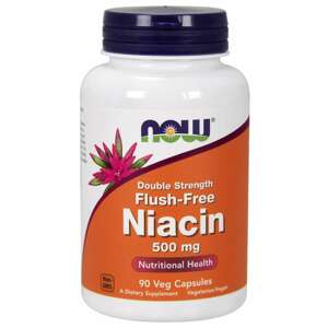 NOW® Foods NOW Niacin Flush-free, 500 mg (Double Strength), 90 rastlinných kapsúl