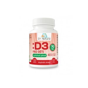 Dr. Natural Vitamín D3 pre deti s príchuťou jahody (400IU) 90 tabliet Doplnok stravy