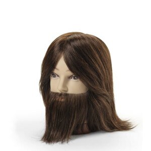 ​BraveHead 9856 Male w. beard dark brown - mužská cvičná hlava s bradou, 100% ľudské vlasy
