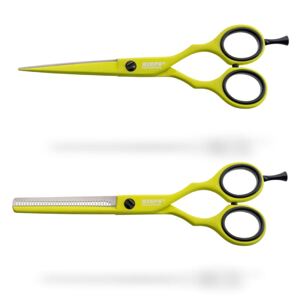 Kiepe Neon Scissor Set - set nožnic na strihanie 5.5" a efilačných nožníc, 5,5" 2480.2 (5.5") Lime - neonové žlté