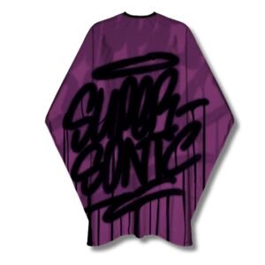 Marmara Barber Capes - pláštenky na strihanie - vzorované, na háčik BCP-SSP-SUPER SONIC PURPLE - fialová s nápisom SUPER SONIC